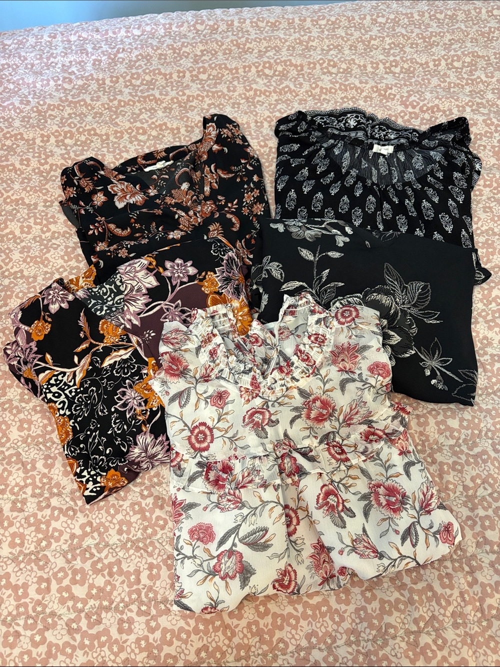 Women’s Blouses - Black & White with Pink Accents. Top 4 Maurice’s bottom Loft